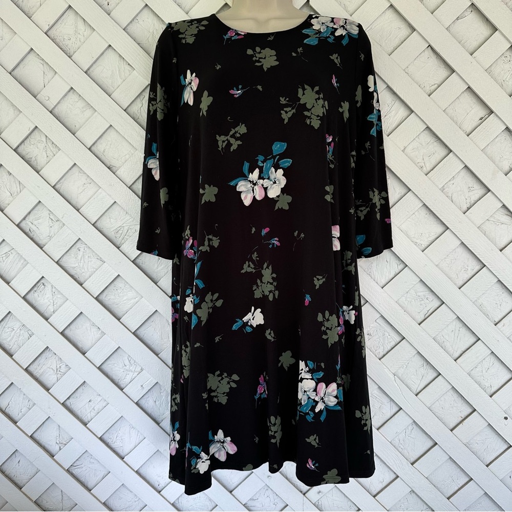 J.Jill Wearever Collection 3/4 Sleeve Floral Dark Romantic Whimsical Blk SPSP